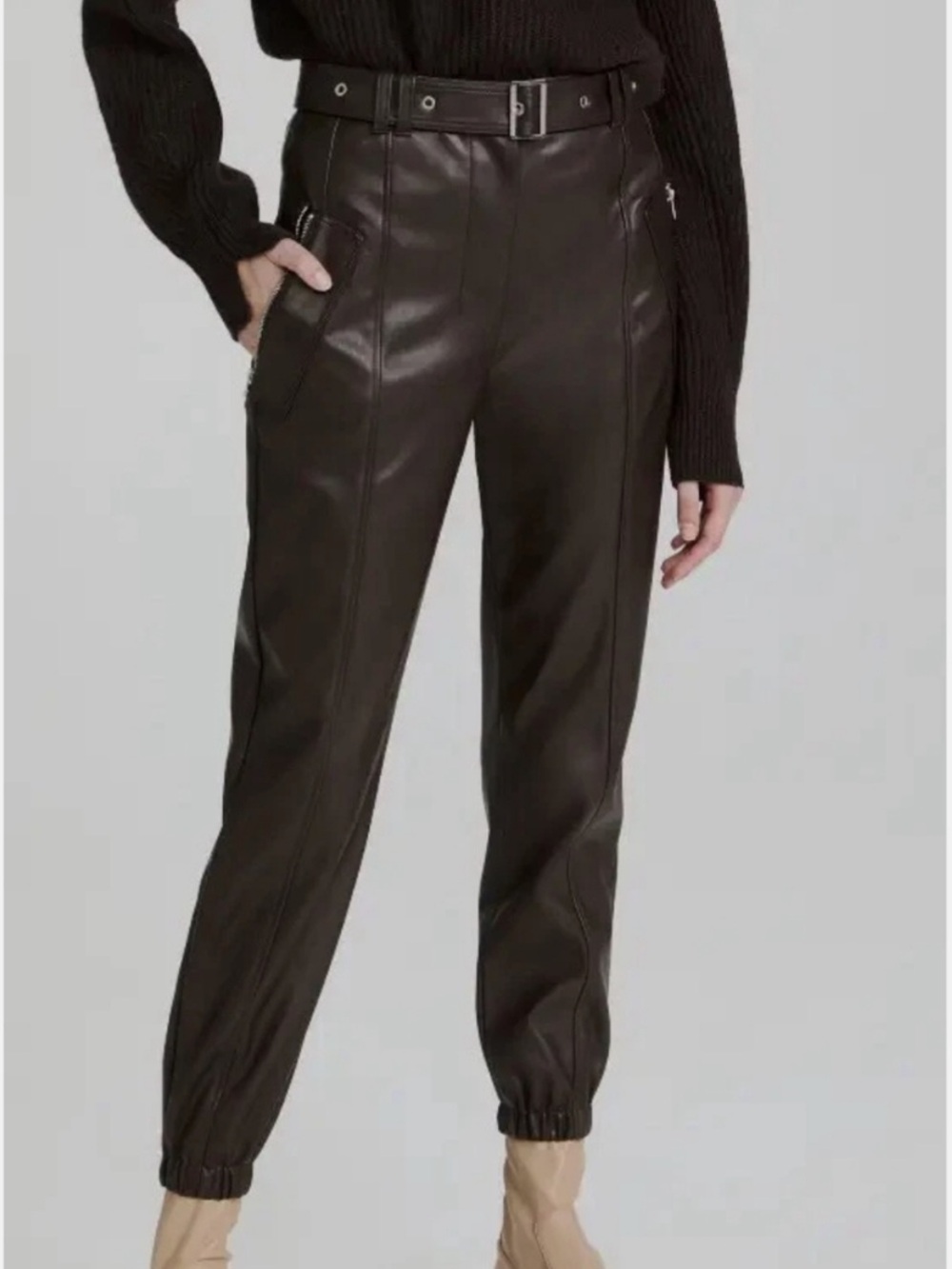 NWT Vegan Leather Jogger Pants in Dark Brown - Women size 2